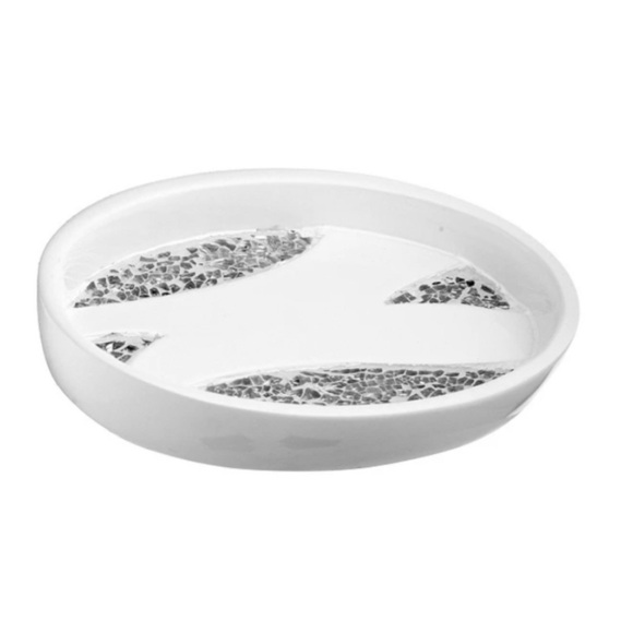 White Sinatra Reflective Mirror Mosaic Glass Bathroom Accessory 3 PC Vanity Set - Picture 7 of 13